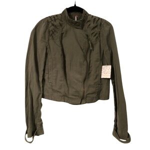 Free People Green Embroidered Crop Jacket